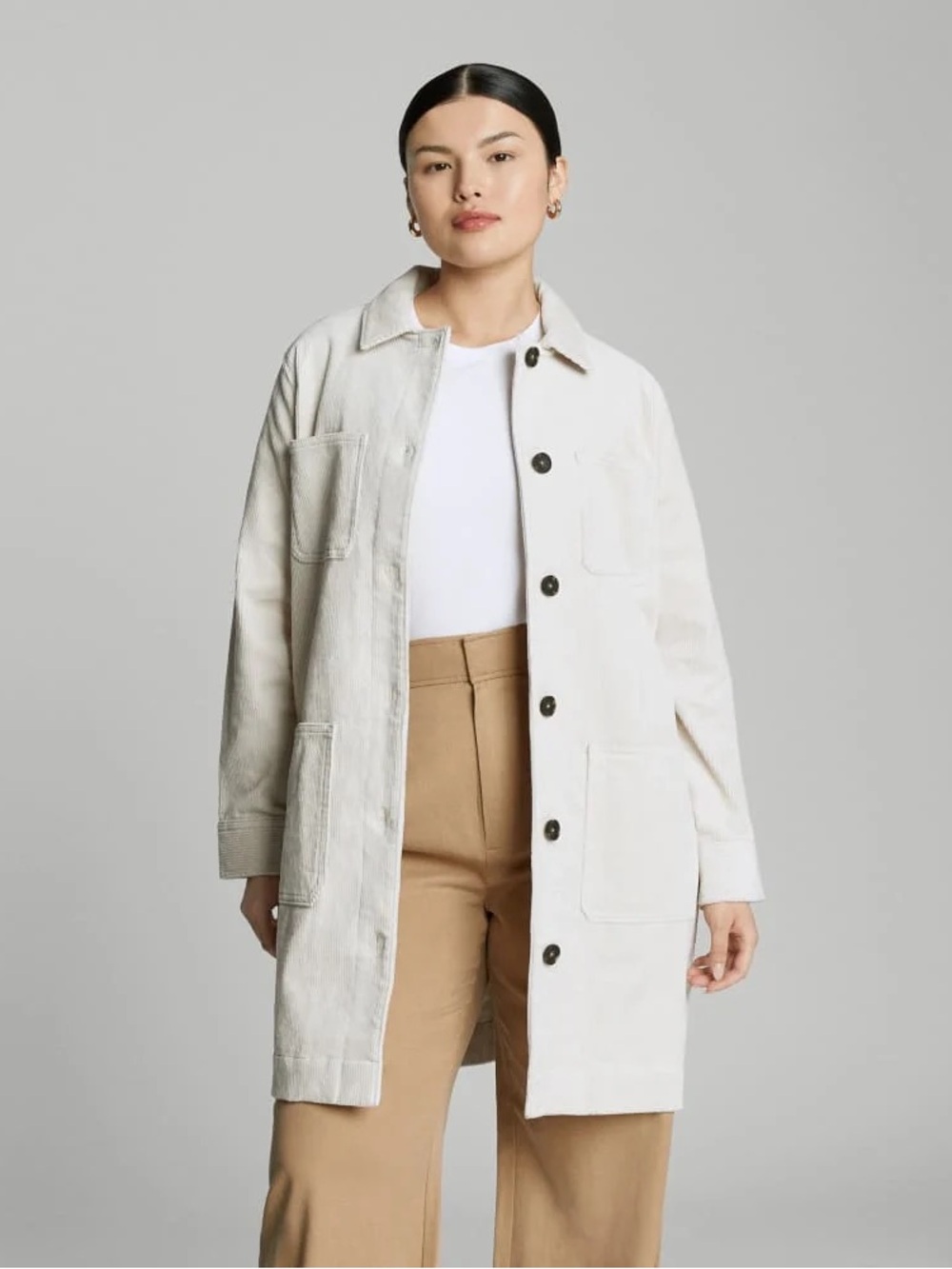 Everlane Sandstone Cream Corduroy Long Shirt Jacket NWT Small